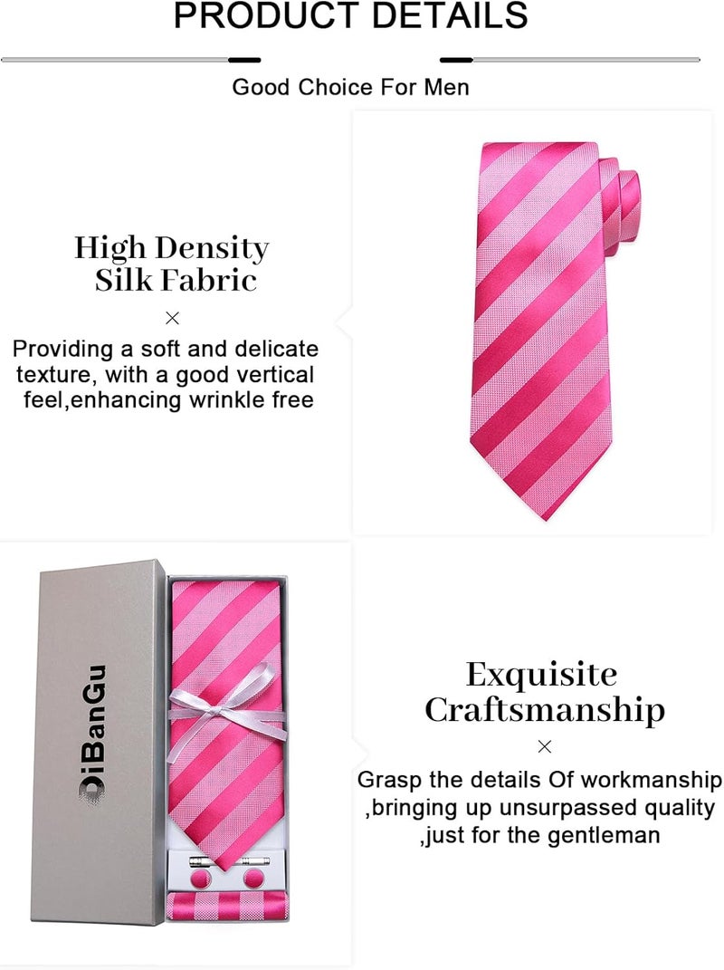 DiBanGu Mens Striped Tie Silk Woven Necktie and Pocket Square Cufflinks Tie Clip Set Wedding Business Formal Gift Tie for Men - Image 4